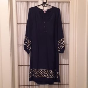 Lilly Pulitzer Navy Blue 100% Silk Gold bead dress